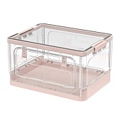 Ящик пластиковый складной прозрачный коричневый, дно розовое,490х360х280 мм, с колесиками