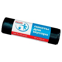 Мешки для мусора 160 л, черные, в рулоне 20 шт., ПВД, 30 мкм, 1200х870 мм, PACLAN Professional, 604082 в Магадане