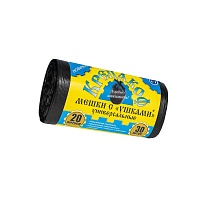 Мешки для мусора 20 л, с ушками, черные, в рулоне 30 шт., ПНД, 10 мкм, 550х440 мм, Крепакоф, 4607075710405 в Магадане