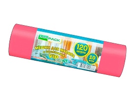 Мешки для мусора 120 л, с завязками, красные, в рулоне 10 шт., ПНД, 15 мкм, 800х750 мм, VIP, Z12010red в Магадане