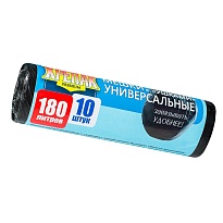 Мешки для мусора 180 л, с ушками, черные, в рулоне 10 шт., ПНД, 20 мкм, 1150х800 мм, Крепак, 4607075710498 в Магадане