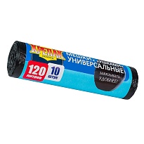 Мешки для мусора 120 л, с ушками, черные, в рулоне 10 шт., ПНД, 15 мкм, 1100х700 мм, Крепак, 4607075710474 в Магадане