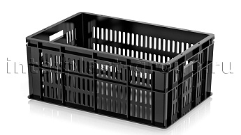 Ящик для молока, мяса, овощей и фруктов большая перфорация дно сплошное черный в Магадане Ящик для молока, мяса, овощей и фруктов большая перфорация дно сплошное черный в Магадане