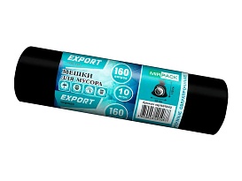 Мешки для мусора 160 л, ароматизированные, черные, в рулоне 10 шт., ПВД, 80 мкм, 1100х930 мм, EXPORT, exp16010142 в Магадане