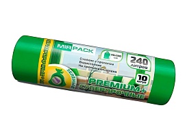 Мешки для мусора 240 л, ароматизированные, зеленые, в рулоне 10 шт., ПВД 45 мкм, 1300х930 мм, PREMIUM+, 240108301 в Магадане