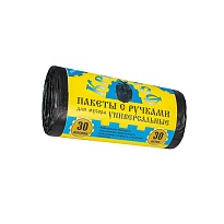 Мешки для мусора 30 л, с ручками, черные, в рулоне 30 шт., ПНД, 9 мкм, 620х480 мм, Крепакоф, 4607075710665 в Магадане