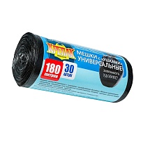 Мешки для мусора 180 л, с ушками, черные, в рулоне 30 шт., ПНД, 20 мкм, 1150х800 мм, Крепак, 4607075710399 в Магадане