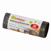 Мешки для мусора 30 л, черные, в рулоне 20 шт., ПНД, 5 мкм, 550х470 мм, Любаша эконом, 605329 в Магадане