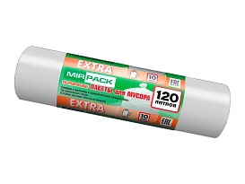 Мешки для мусора 120 л, белые, в рулоне 10 шт., ПНД, 14 мкм, 1100х700 мм, EXTRA, ex1201803 в Магадане