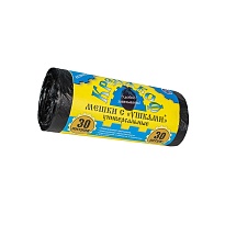 Мешки для мусора 30 л, с ушками, черные, в рулоне 30 шт., ПНД, 8 мкм, 580х460 мм, Крепакоф, 4607075710412 в Магадане