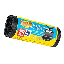 Мешки для мусора 20 л, черные, в рулоне 30 шт., ПНД, 10 мкм, 550х440 мм, Крепак, 4607075710092 в Магадане