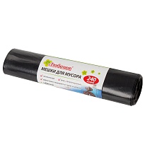 Мешки для мусора 240 л, черные, в рулоне 5 шт., ПВД 30 мкм, 1300х900 мм, Любаша, 605338 в Магадане