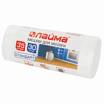Мешки для мусора 35 л, белые, в рулоне 30 шт., ПНД, 6 мкм, 550х480 мм, LAIMA, 605538 в Магадане